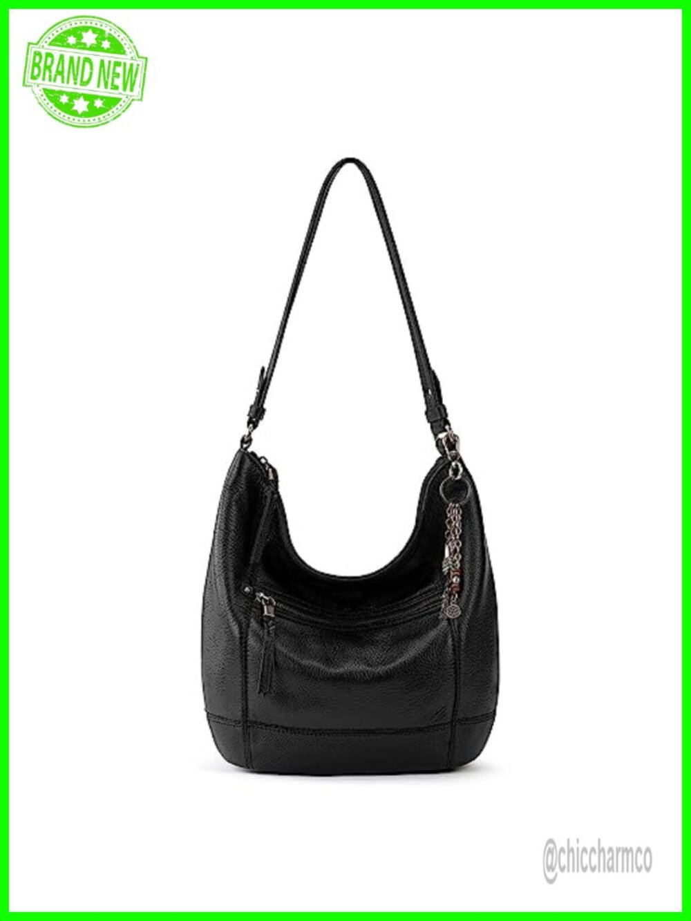Leather Hobo Bag Large Slouchy Shoulder Purse Zip Pocket
